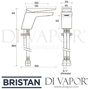 Bristan MSAI BAS GG Sail Basin Mixer with Clicker Waste Bathroom Tap Spare Parts